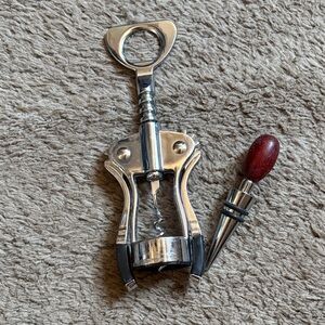 Silver Corkscrew and Wine Stopper Set